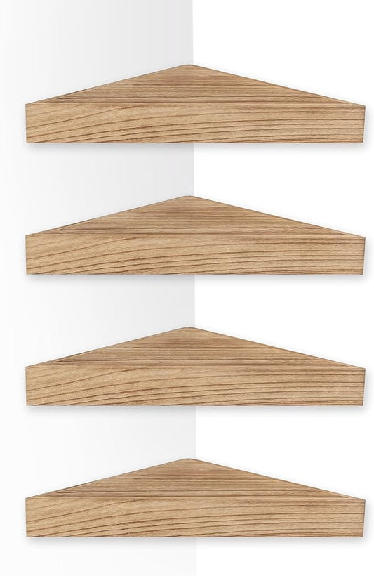 Corner Floating Shelf for Wall Set of 4,Triangular Corner Shelves Wall Mounted for Bedroom,Living Room,Bathroom,Kitchen-Carbonized Black