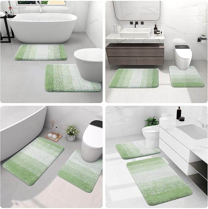 Arotive Microfiber Bathroom Rugs, Shaggy Soft and Absorbent Bath Rug, Non-Slip, Thick Plush Machine Washable Dry Bath Mats for Bathroom, Tub and Shower, 47x24, Sage Green