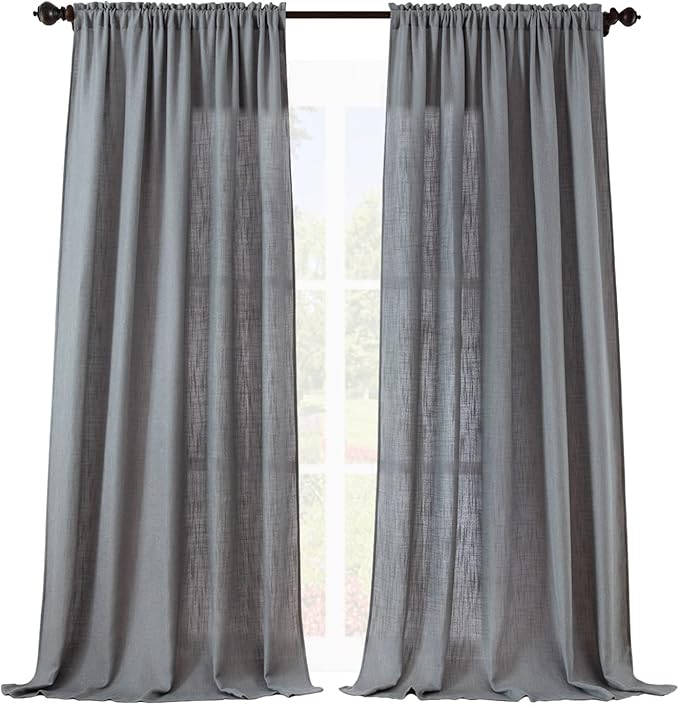 Valea Home Soft Burlap Natural Rod Pocket Window Curtain Panels for Living Room Patio Door, 52 x 96 inches, 1 Panel, Grey