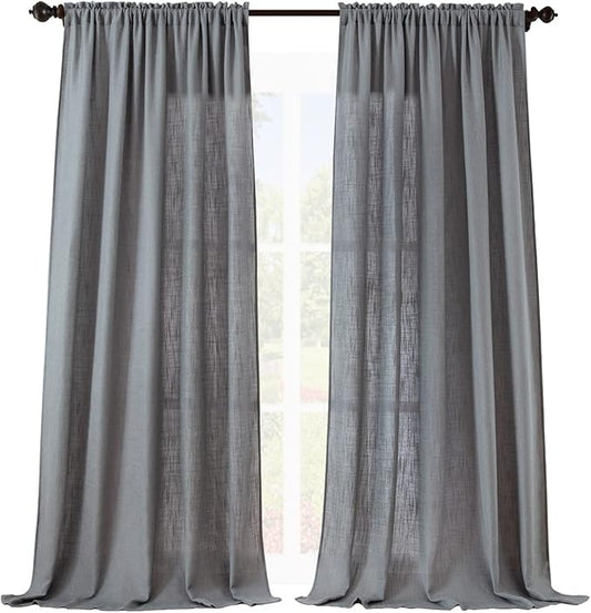 Valea Home Soft Burlap Natural Rod Pocket Window Curtain Panels for Living Room Patio Door, 52 x 96 inches, 1 Panel, Grey
