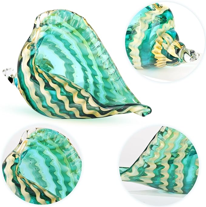 Blown Glass Conch Decorative Sculpture, Modern Glass Art - Conch Shell Decorative Statue, Shell Sculpture for Dining Table, Entryway, Coffee Table, Living Room, Kitchen, Shelf Filler.
