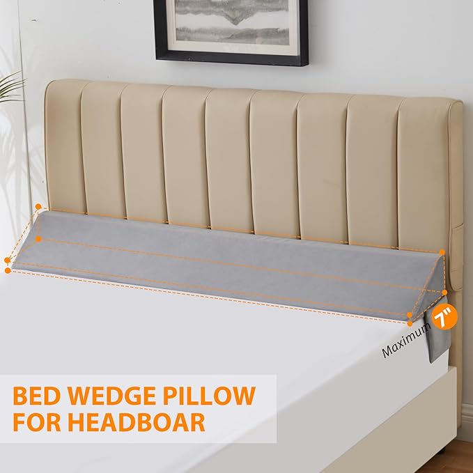 Queen Bed Wedge Pillow for Headboard, Bed Gap Filler, Mattress Gap Filler Queen, Fill The Gap (0-7") Between Headboard and Mattress (Velvet, 60"x10"x6")