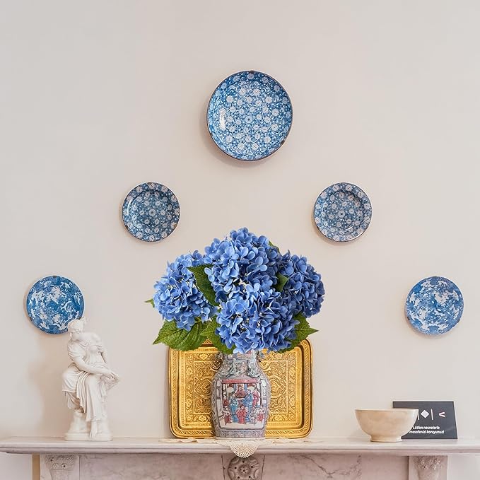 4 Pcs Royal Blue 20 inches Real Touch Hydrangea Artificial Flowers Boho Lifelike Real Looking Latex Hydrangeas Flower with Long Stem for Indoor Living Room Spring Home Decor Table Flower
