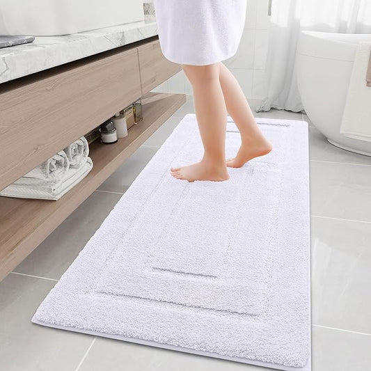 Buganda Bathroom Rugs, 59" x 24", Soft and Absorbent Microfiber Bath Rugs, Non-Slip Shaggy Shower Carpet, Machine Wash Dry Bath Mats for Bathroom Floor, Tub and Shower, White