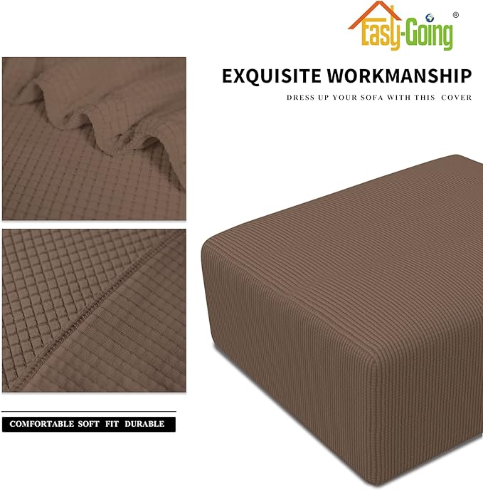 Easy-Going Stretch Square Ottoman Cover Folding Storage Stool Furniture Protector Soft Slipcover with Elastic Bottom (30x30x15inch, Brown)