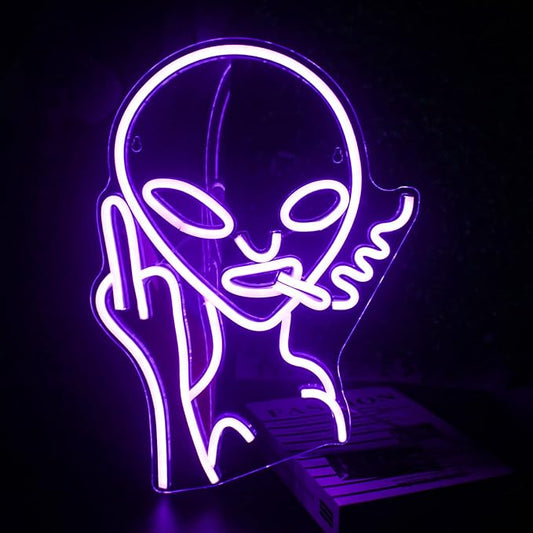 Lucunstar Purple Alien Neon Sign,Purple Neon Sign,LED Sign Alien Neon Signs for Wall Decor,Shop Bar Pub Man Cave,Teen Room,Game Room Decor,Hip Hop Party Neon Sign For Wall Decor,Party Bedroom