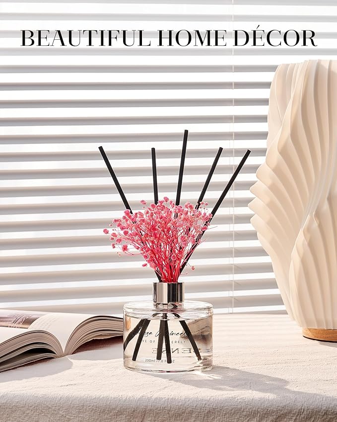 M&SENSE Reed Diffuser Set with 7 Sticks | 7.0oz Fresh Bergamot & Citrus Scent, Long Lasting Floral Oil Diffuser Flame Free Fragrance Diffuser for Shelf Décor with Baby's Breath Flower
