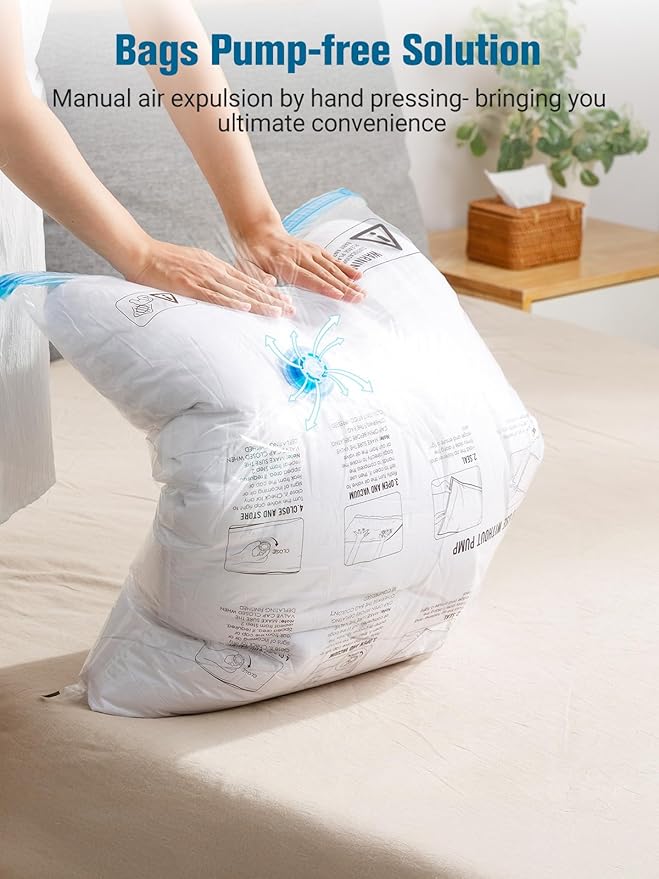 Vacuum Storage Bags with Electric Pump, New Air Valve Combo 32 Pack Vacuum Space Saver Bag, Vacuum Sealer Bags for Clothes, Clothing, Pillows, Comforters, Blankets, Quilt, Travel, Two Compressing Ways