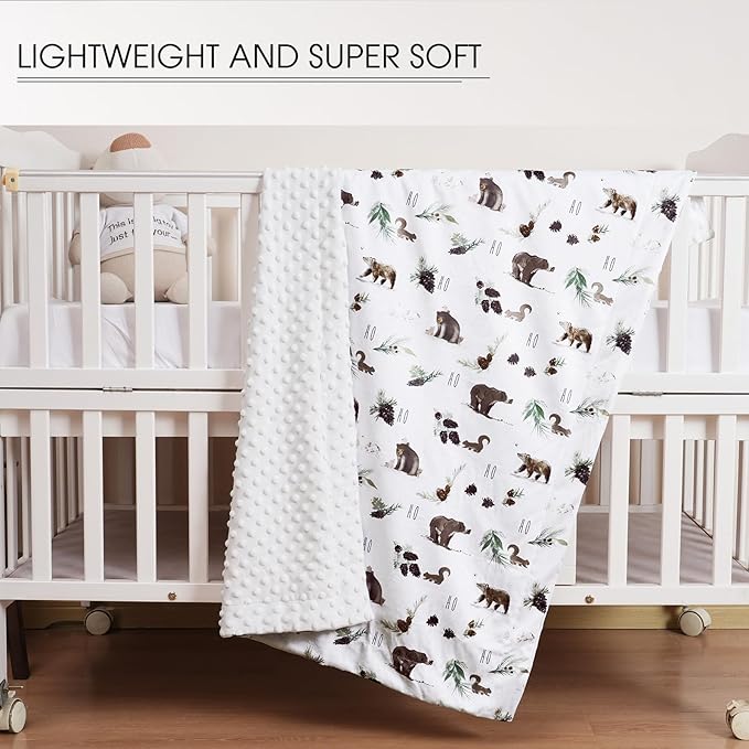 Minky Baby Blanket for Boys Girls Neutral, 40x50 Inches Soft Lightweight Micro Fleece Baby Blanket with Double Layer, Dotted Backing, Receiving Blanket for Newborns, Animals