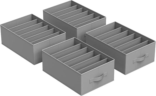 SONGMICS Set of 4 Large Size Wardrobe Clothes Organizers, 6-Compartment Foldable Drawer Organizers with Handles, 16.5 x 11.8 x 6.7 Inches, for Pants, Sweaters, Jeans, Dove Gray URUS009G04