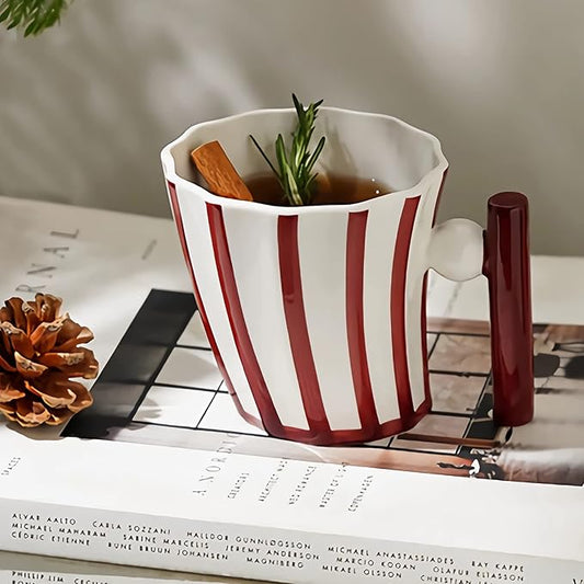 Red Ceramic Coffee Mugs, Handmade Coffee Mug Tea Cup for Office and Home, Artistic Coffee Mugs for Women for Mom, Red & White Mug for Christmas, 12 Oz