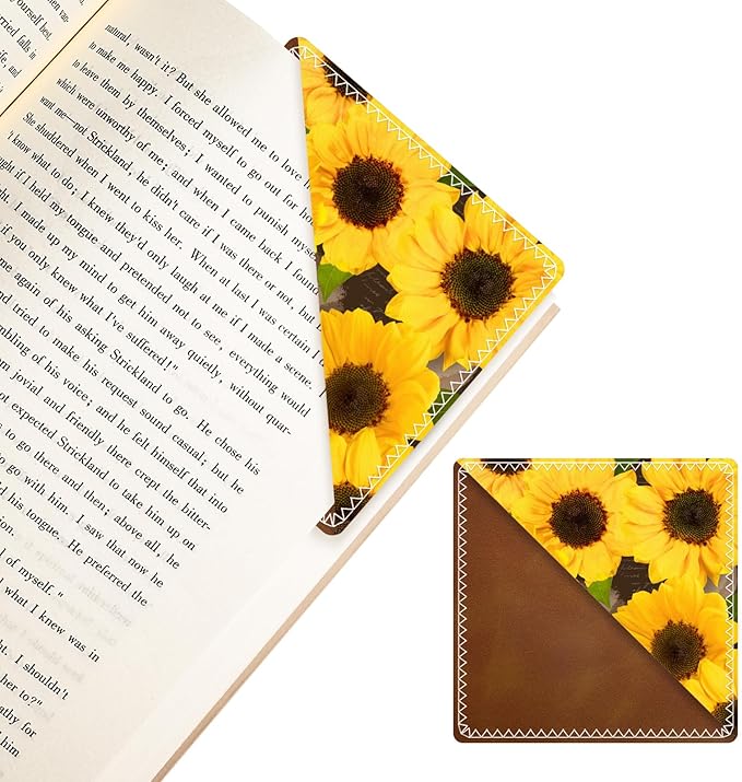 Personalized Leather Bookmarks, Fun & Cute Book Accessories for Reading Lovers, Unbreakable Page Markers for Women Men Girls Boys Student Teacher Kids Retirement Birthday Gifts (Beautiful Sunflower)