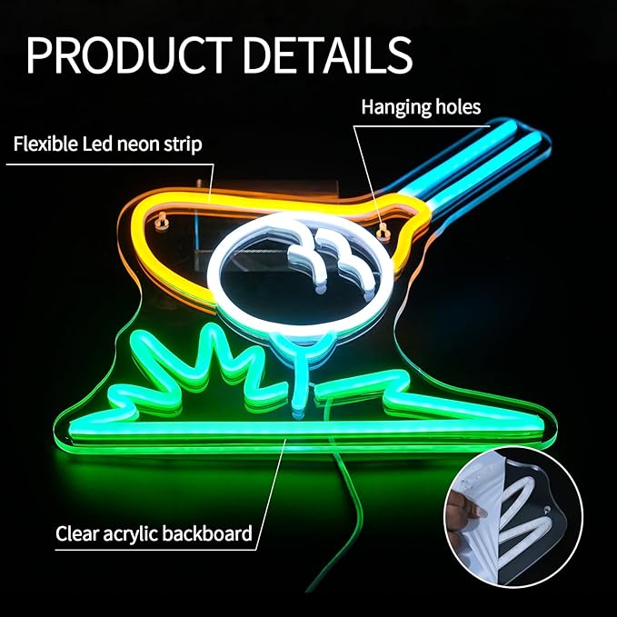Golf Neon Sign for Wall Decor Dimmable Led Lights Signs Golfing LED Signs for Golf Clubs Green White Yellow Neon Light Room Decor for Gym Sports Room Man Cave USB Powered