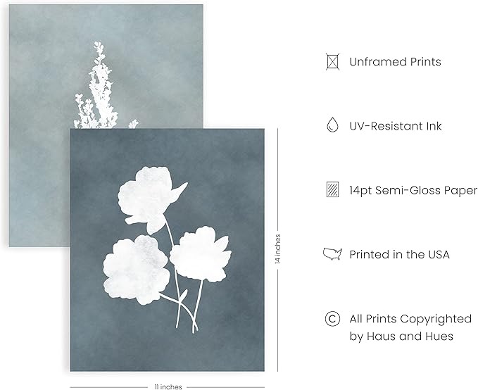 HAUS AND HUES Floral Wall Art - Set of 4 Plant Posters for Wall Vintage, Botanical Prints, Flower Pictures for Room Aesthetic, Vintage Art Prints, Flower Wall Art (11x14, Unframed)