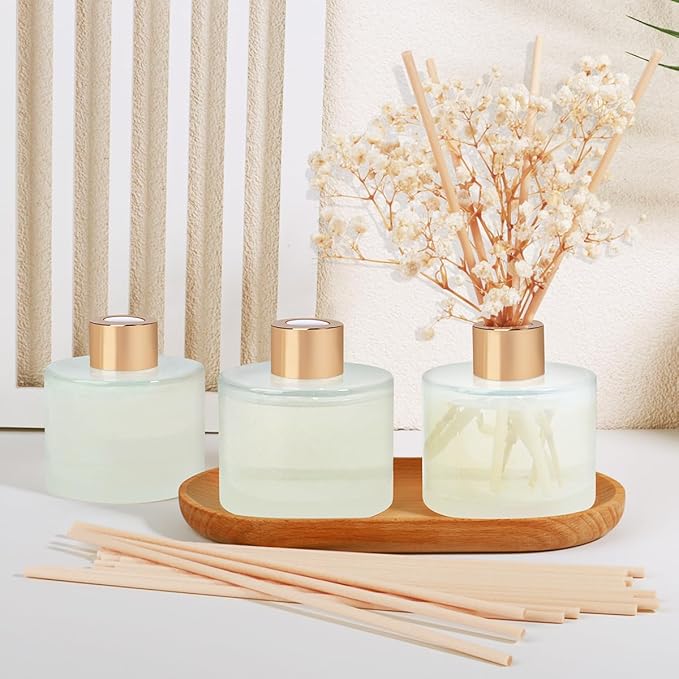 Scent Diffuser Set, White Jasmine & Linen & Melon Scent Diffuser 3 Packs * 5.28oz (150ml) with 24 Sticks Long Lasting Fragrance for Home, Bathroom, Room Decor