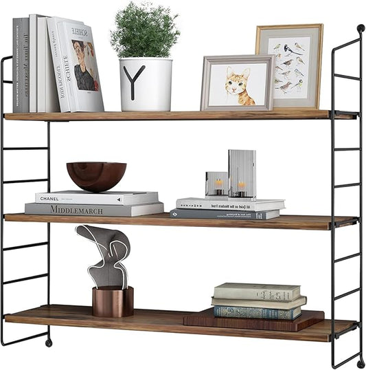 Floating Shelves Rustic Wood Wall Shelves Adjustable Metal Frame Decorative Hanging Storage Shelves for Bathroom, Living Room, Bedroom, Kitchen, Office 24 Inch (24 in)