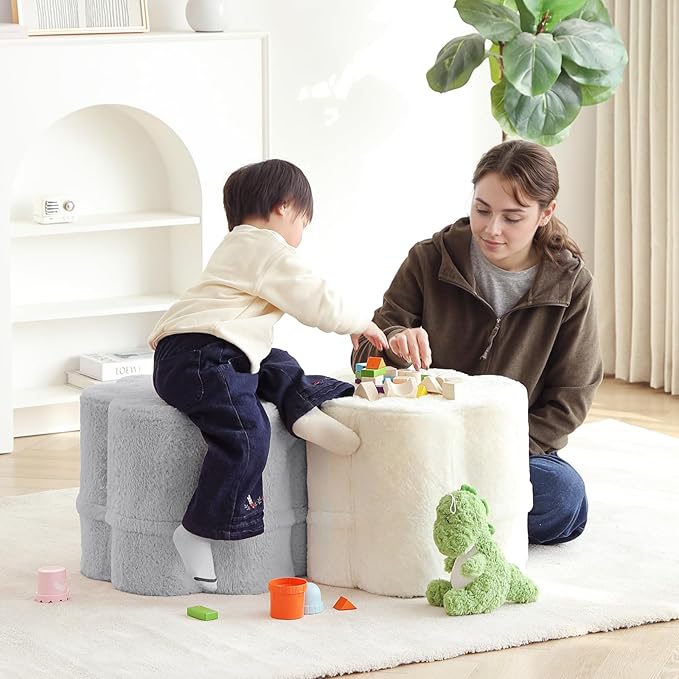 Tiita Floral Pouf Ottoman, Foot Stools Ottoman with Foam Chunk Filling, Puff Foot Rest for Couch, Living Room, Kids Room, Grey