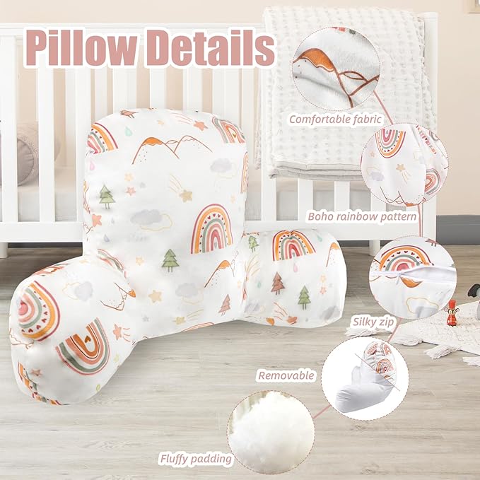 Judetye Reading Pillow for Kids, Back Rest Pillow for Sitting in Bed, Arm Pillow for Sofa and Floor, Lightweight and Machine Washable, Rainbow