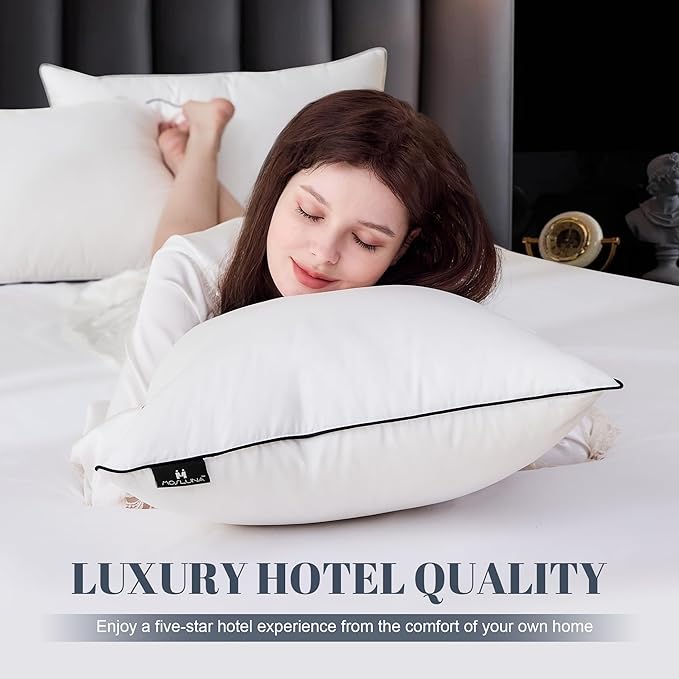 Luxury Goose Down Bed Pillows for Sleeping, 1 Pack White Hotel Soft Feather Down Pillow with Airyfil™ Fillings, Medium Firm for Back, Stomach, Side Sleepers (Queen Size, 20 × 30 in.)