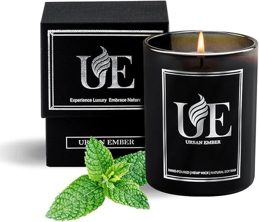 Eucalyptus Mint Scented Candle, Aromatherapy Candle for Home Scented - 55 Hours Long Lasting Soy Wax Candle - Strong Fragranced Black Candle Gift for Women & Men, 8 oz