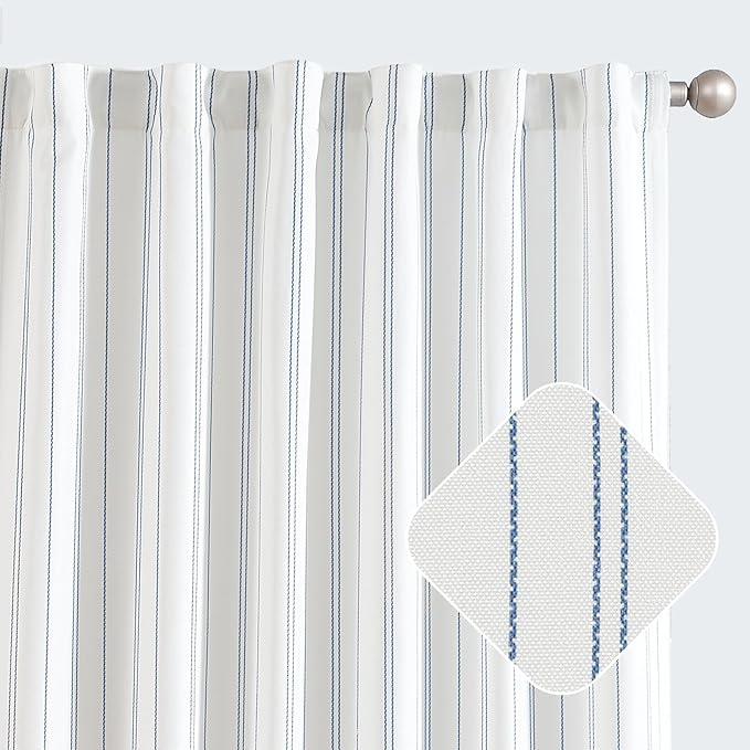 jinchan Blue and White Striped Curtains 84 Inches Long for Living Room Bedroom Blue on White Pinstripe Curtains Privacy Light Filtering Rod Pocket Modern Window Treatments Set 2 Panels