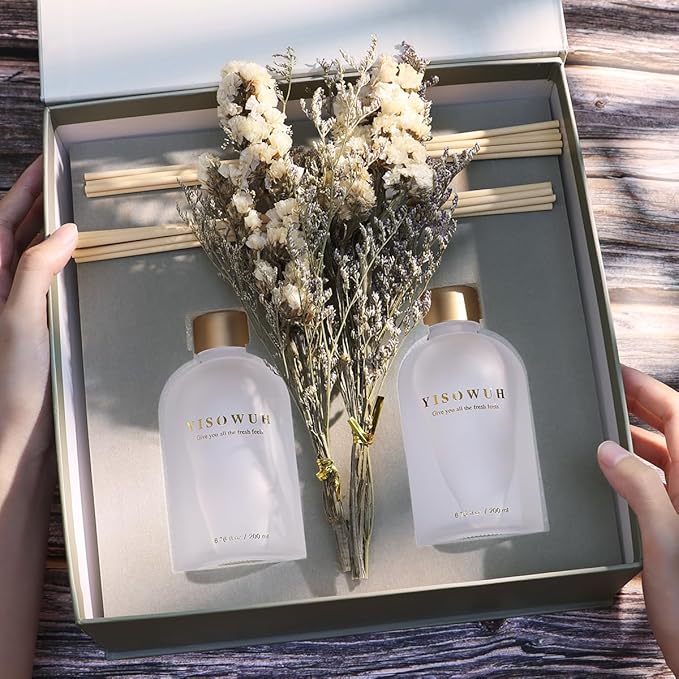 Reed Diffuser - Jasmine Tea 6.76oz（200ml） 2 Packs Flower Essential Oil Reed Diffuser Set with 16 Sticks - Long Lasting Fragrance for Home Bedroom Bathroom Room Shelf Decor