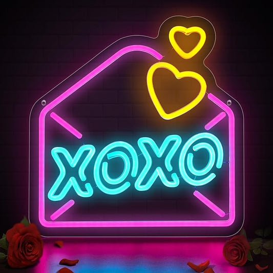Love Neon Sign for Wall Decor, XOXO Pink Neon Light for Lover, LED Night Light with Dimming Switch for Bar Pub Store Club Garage Home Party Décor, Bedroom Decorations, 13.8" x 12.6"
