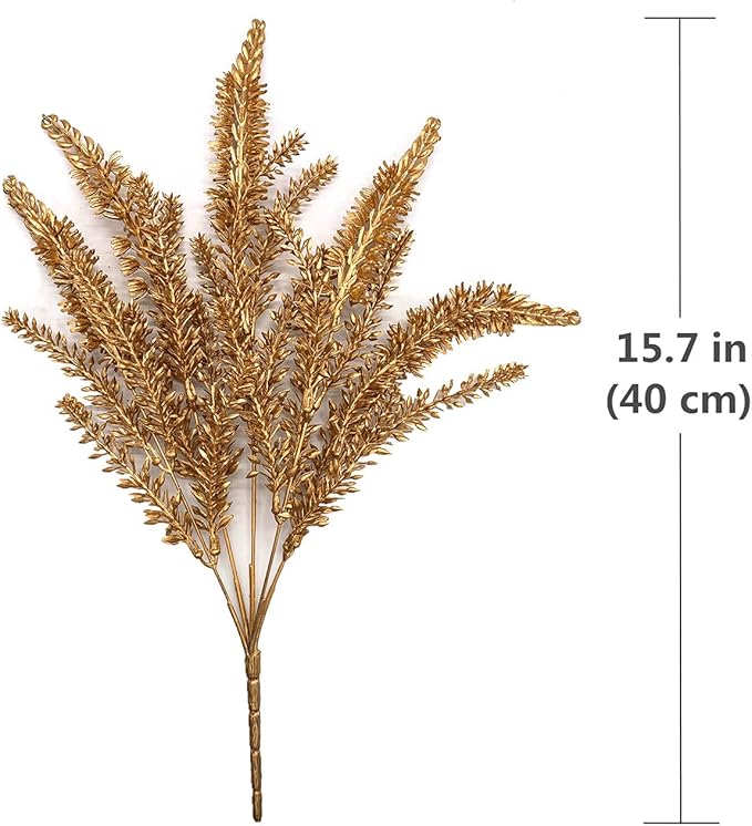 CATTREE Artificial Gold Plants, Plastic Leaves Golden 4 Pack, Fake Grass Faux Shrubs Bushes for Home Indoor Outdoor Garden Leaf Wedding Christmas Festival Decoration Hall Table Planter Filler
