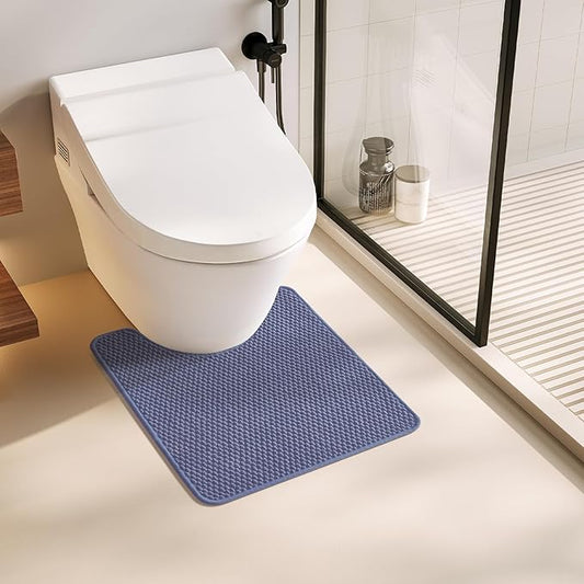 Chenille Bath Rug Non Slip Washable, Super Absorbent, Quick Dry, Low Pile Bath Mat, Denim Blue, 20"x24", U Shape