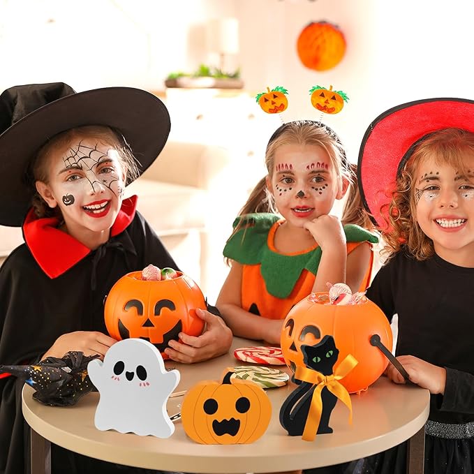 COCHIE Cute Halloween Tiered Tray Decorations Indoor, Ghost Wooden Decor Pumpkin Blocks Signs (Set of 3)