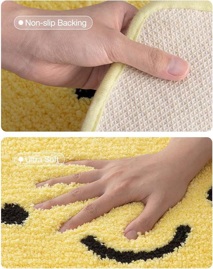 LUMI Cute Bathroom Rugs, Funny Fruit Rug, Soft Plush Fluffy Yellow Bath Mat, Absorbent, Non-Slip for Bathroom, Kitchen Sink, Bedroom, Kid's Bedroom, and Living Room, 19.5"x23.5", Lemmy