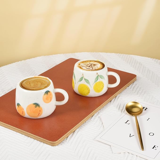 Koythin Ceramic Coffee Mug, Cute Fruits Creative Mugs Design, Printed Flowers Cup for Office and Home, 10 oz/300 ml for Latte Tea Milk (Orange)