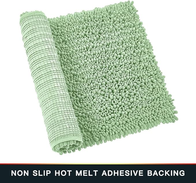 Walensee Large Bathroom Rug Non Slip Bath Mat (24x60 Inch Sage Green) Water Absorbent Super Soft Shaggy Chenille Machine Washable Dry Extra Thick Perfect Absorbant Best Plush Carpet for Shower Floor