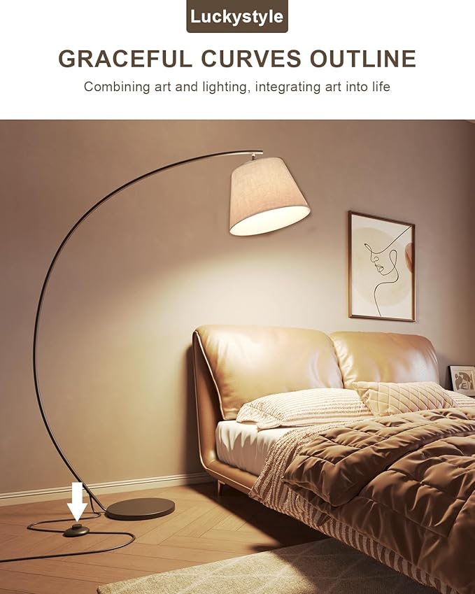 luckystyle Arc Floor Lamps for Living Room,1200LM Super Bright 69 Inch Extra Tall Floor Lamp with 12W E26 LED Bulb,Adjustable Hanging Lamp for Bedroom with Foot Switch Black