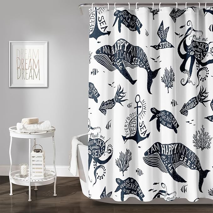 AILONEN Whale Shower Curtain Cartoon Gull Sea Turtle Octopus Bath Curtain Ocean Animal Blue Printed Shower Curtain 72" W*72" H Minimalist Bathroom Curtain Polyester Waterproof Curtain with 12 Hooks