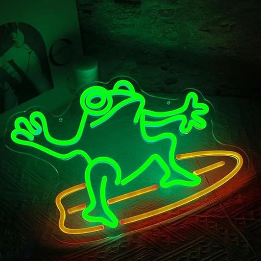 Surfing Frog Neon Sign Frog Neon Light LED Neon Sign for Wall Décor Dimmable LED Neon Light for Bar Restaurant Music Concert Man Cave Wall Art 15.2"×12.8"