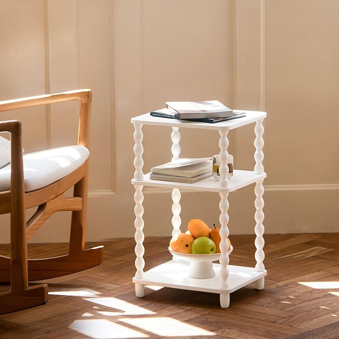 End Table, Small Side Table with 3 Tier Open Shelf, Modern NightStand Bedside Table for Living Room, Bedroom, Office and Small Spaces (White)