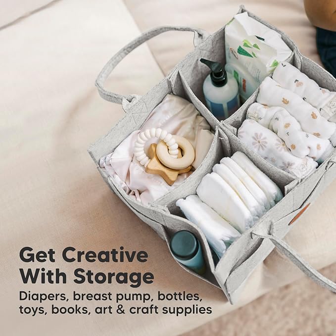 KeaBabies Diaper Caddy Organizer - Baby Organizer for Nursery, Car Storage Organizer, Baby Gift Basket, Changing Table Organizer, Portable Diaper Organizer Caddy for Girls, Boys (Classic Gray)