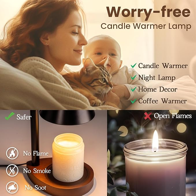 Black Candle Warmer Lamp with Timer, Height Adjustable Electric Lamp Candle Warmer, Black Home Room Decor Aesthetic Gifts for Women