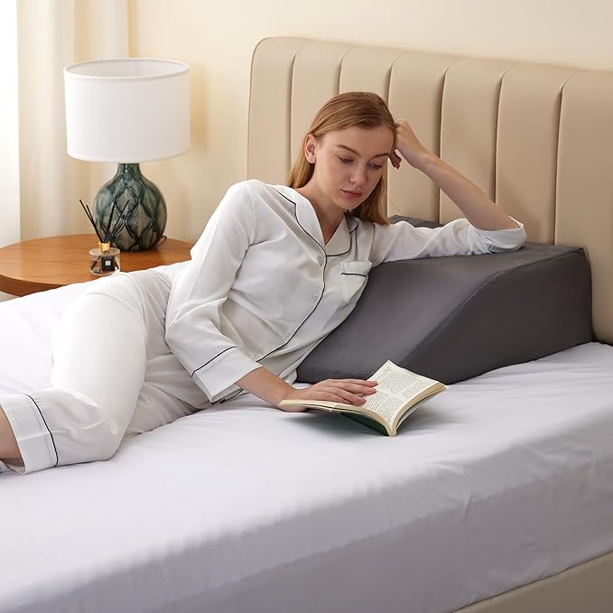 Leg Elevation Pillows, Leg Pillows for Sleeping, Cooling Gel Memory Foam Top, Wedge Pillow for Legs, Leg Wedges for Circulation, Swelling, After Surgery - Removable Cover (8 Inch, Grey)