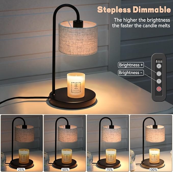 Candle Warmer Lamp with Timer, Dimmable Candle Wax Warmer Candle Lamp with 2 Bulbs, House Warming Gifts Brithday Gifts for Women Bedroom Home Decor - Linen