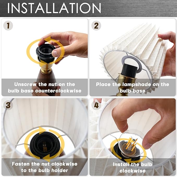 Small Pleated Table Lamp for Bedroom, Bedside Lamps for Nightstand, Dimmable Desk Lamp Ceramic Wood Grain Base Round Flaxen Fabric Shade for Living Room, Kids Room,LED Bulb Included(Art Deco)