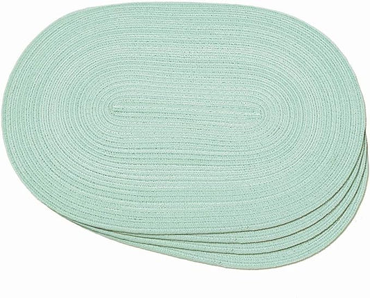 Noctiflorous Oval Braided Placemats Set of 4 Woven 12x18 Inch Non Slip Washable Heat Resistant Place Mats Round Tablemats for Dining Kitchen Party Daily Table Decor Dinner Mats (14 Mint Green, 4)
