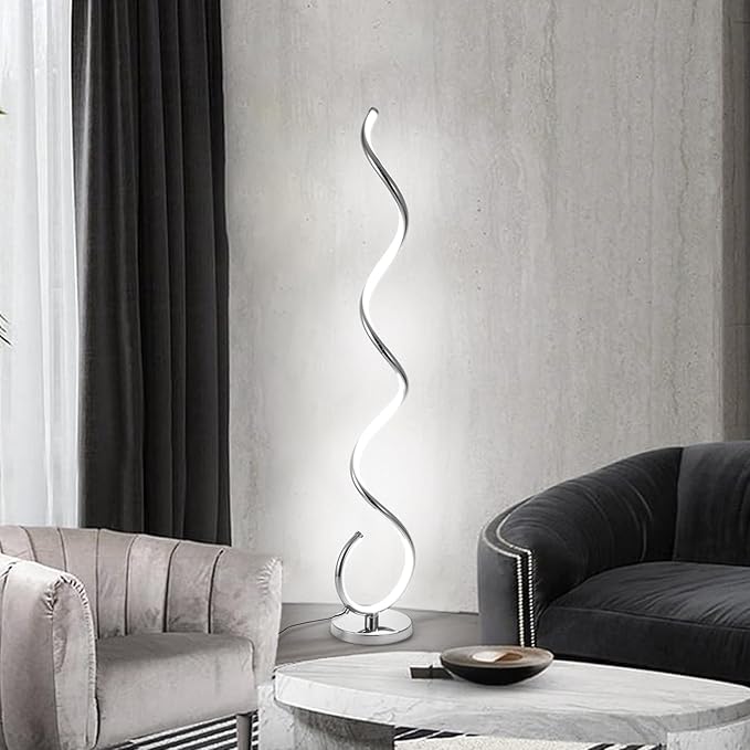 Spiral LED Floor Lamp for Living Room,40W Modern Floor Lamps with Remote Control, 3 Colors Stepless Dimmable Floor Standing Lamp Reading Corner Floor Tall Lamp for Bedroom Office - Chrome
