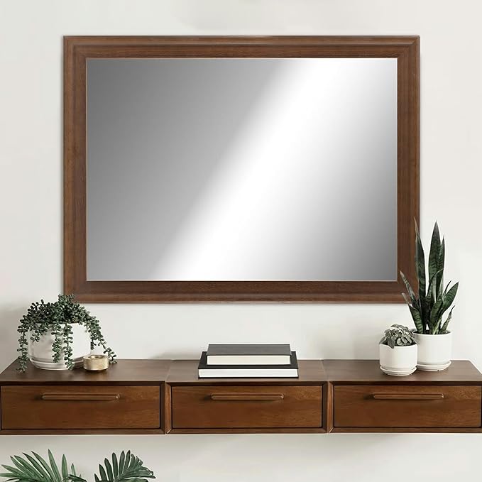 CULER Rustic Wood Wall Mirror for Bathroom,Rectangle 24 x 36 inch Hanging Vanity Mirrors with Wooden Frame for Living Room,Bedroom,Entryway(Walnut Brown)
