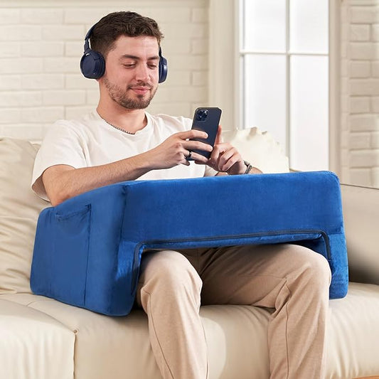 Homguava Reading Pillow Memory Lap Desk Foam Pillow for Adults Gaming Pillow Arm Rest Pillow for Reading, Crocheting, Gaming or Sitting in Bed (Blue, Large)