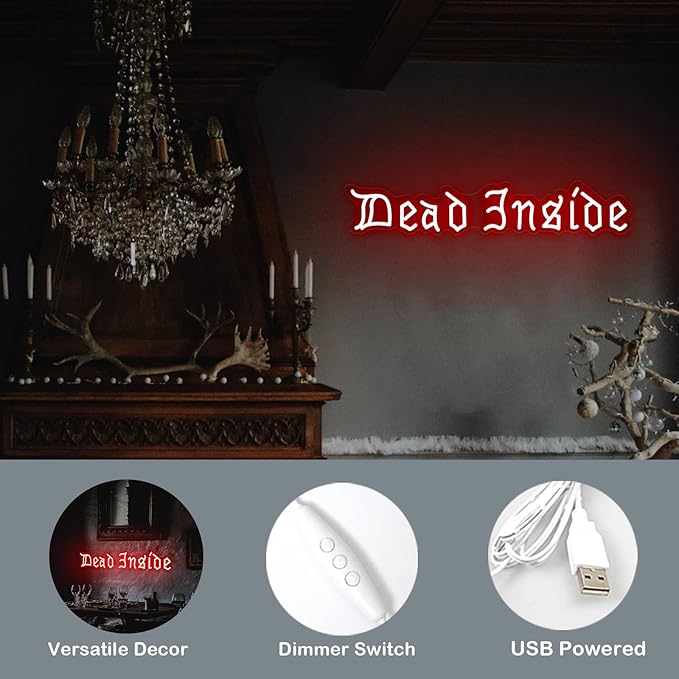 Dead Inside Neon Sign for Wall Decor,Gothic Horror Home Decor,Halloween Party Wall Decor,Gothic Lover Gifts,USB Powered With Switch-25''