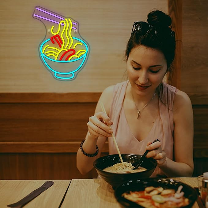 NOSUN Ramen Neon Light for Wall Decor - Noodle Sign for Kitchen, Restaurants, Fast Food - LED Light Up Wall Sign