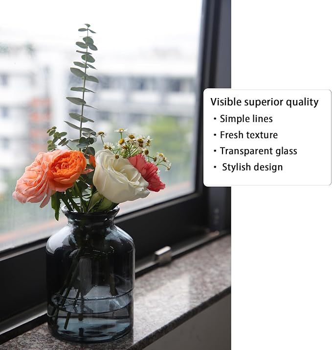 OFFIDIX Glass Vase,6 * 4.1in Large Volume Geometric Faceted Design Flower Vase