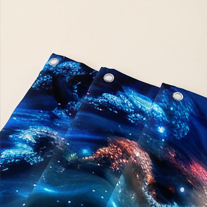 AILONEN 3D Wolf Shower Curtain for Bathroom,Blue Space Galaxy Starry Clouds Wolf Printed Bath Curtain,Boys Teen Kids Wild Animal Wolf Decoration Shower Curtain Waterproof 72" W*96" H